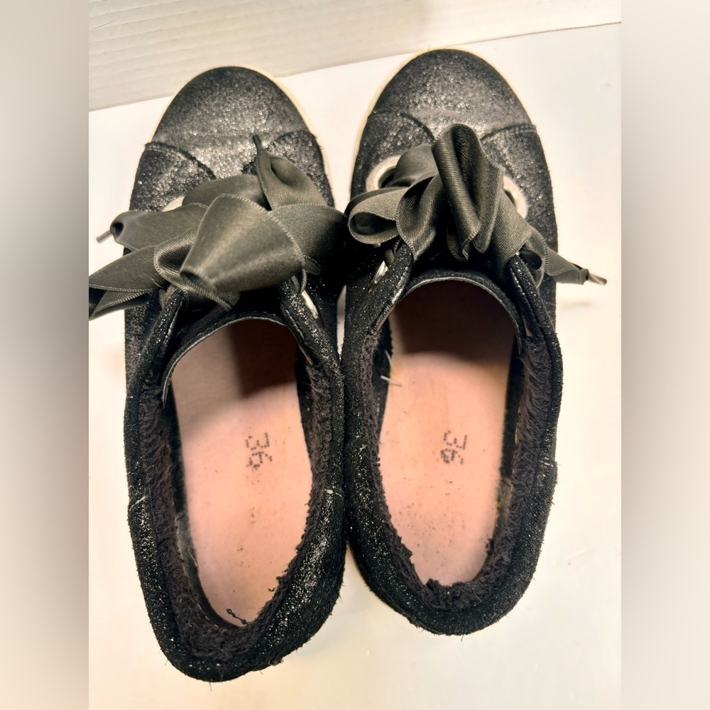 Northstar Black Glitter Platform Sneakers Satin Ribbon Laces - Picture 7 of 11